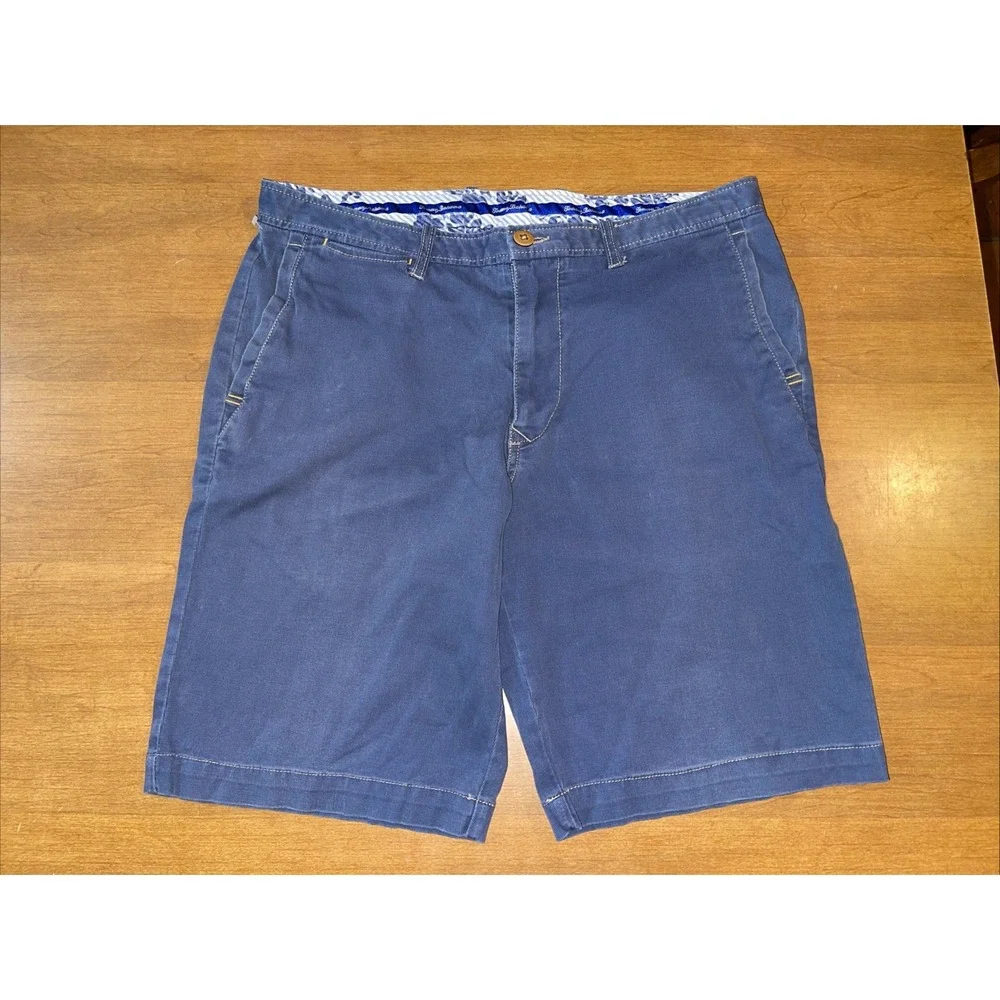 Tommy Bahama Short Men 34 Blue Stretch Cotton Chino Flat Front Beach Golf Resort